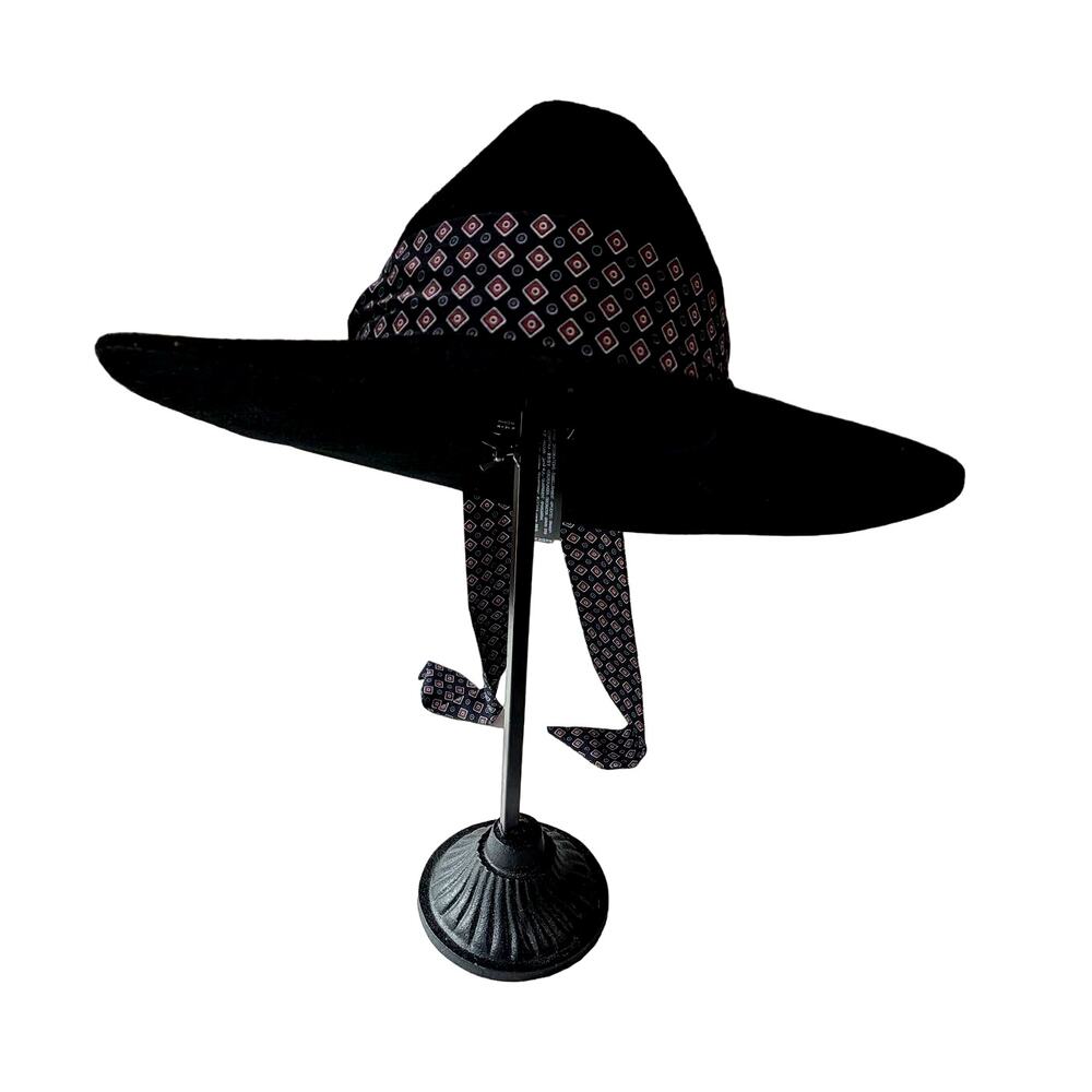 Zara Black Felt Hat with Printed Scarf Size Medium Boho Bohemian - Picture 4 of 10